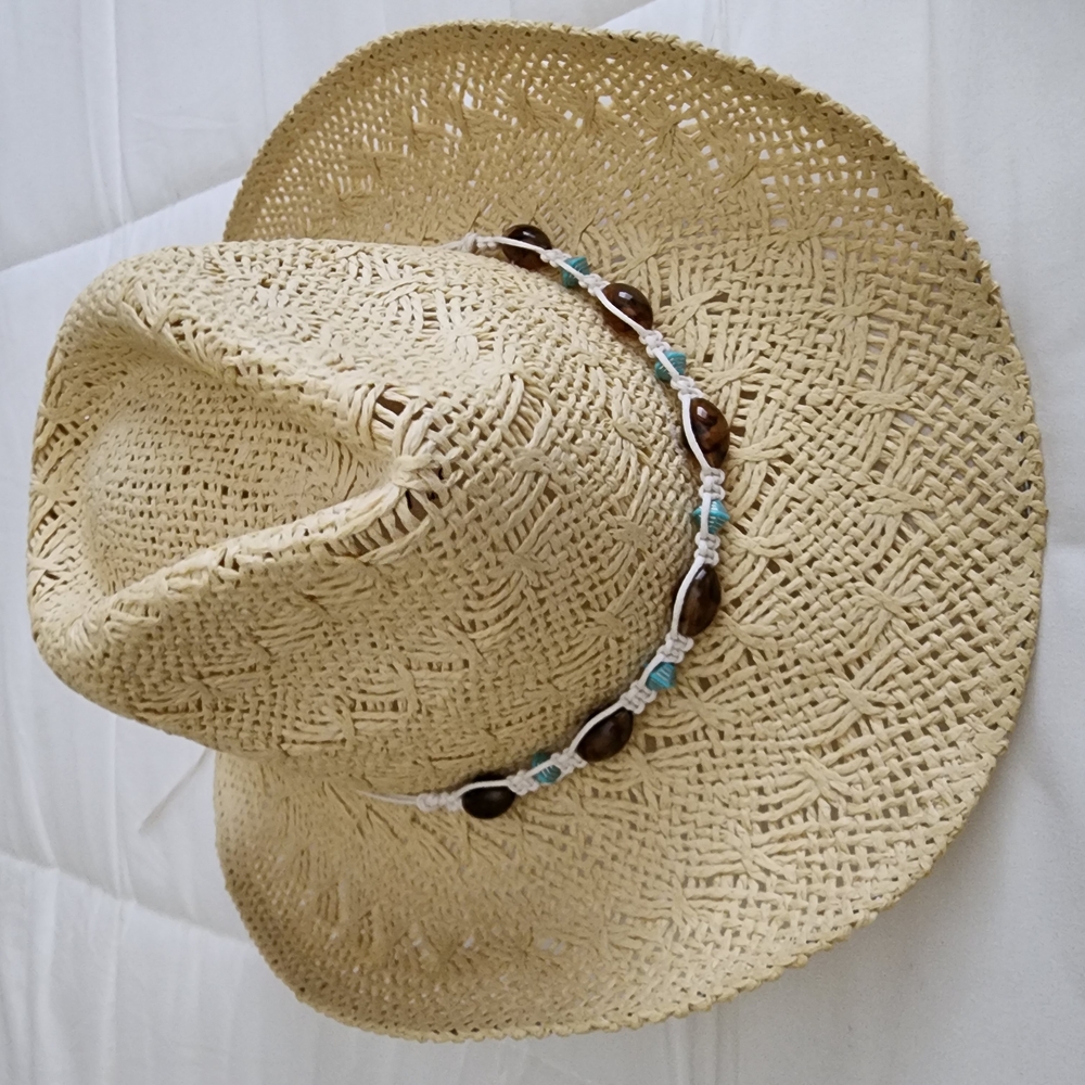 Tan and Brown Straw Hat with Decorative Band